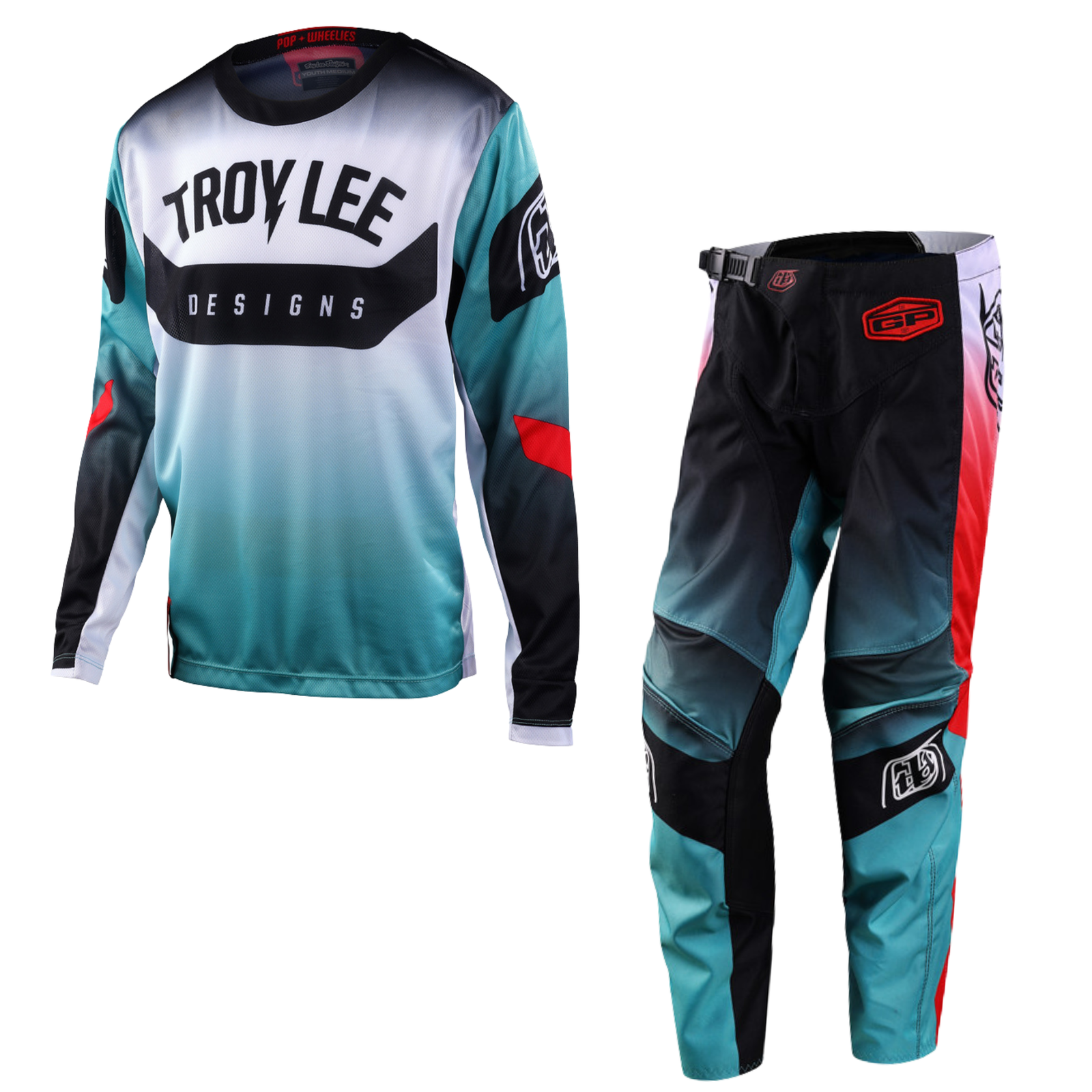 Troy Lee Designs Youth GP Motocross Kit Combo - Arc Turqouise / Neon Melon