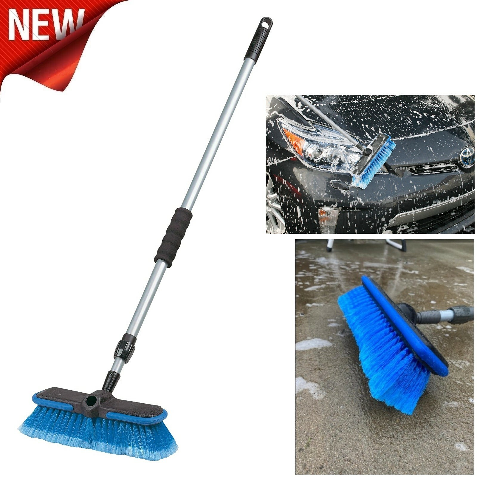 Car Wash Brush Telescoping Long Handle Bristle Soft Auto Detailing