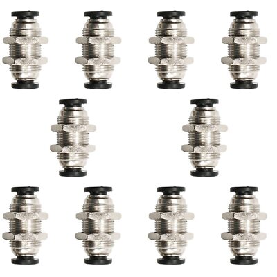 Jienk 10Pcs Bulkhead Union 1/4 X 1/4 Tube OD Push to Connect Tube Fitting