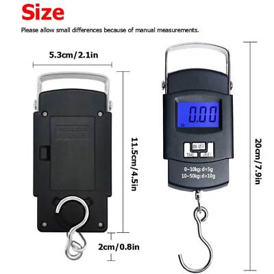 Portable Fish Scale Travel LCD Digital Hanging Luggage Electronic 110lb / 50kg