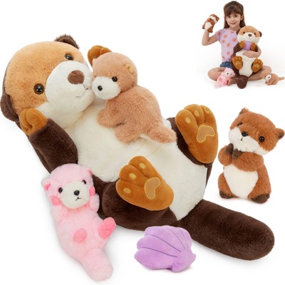 MorisMos 5Pcs Sea Otter Stuffed Animal with Babies,23.6'' Giant Mommy Stuffed