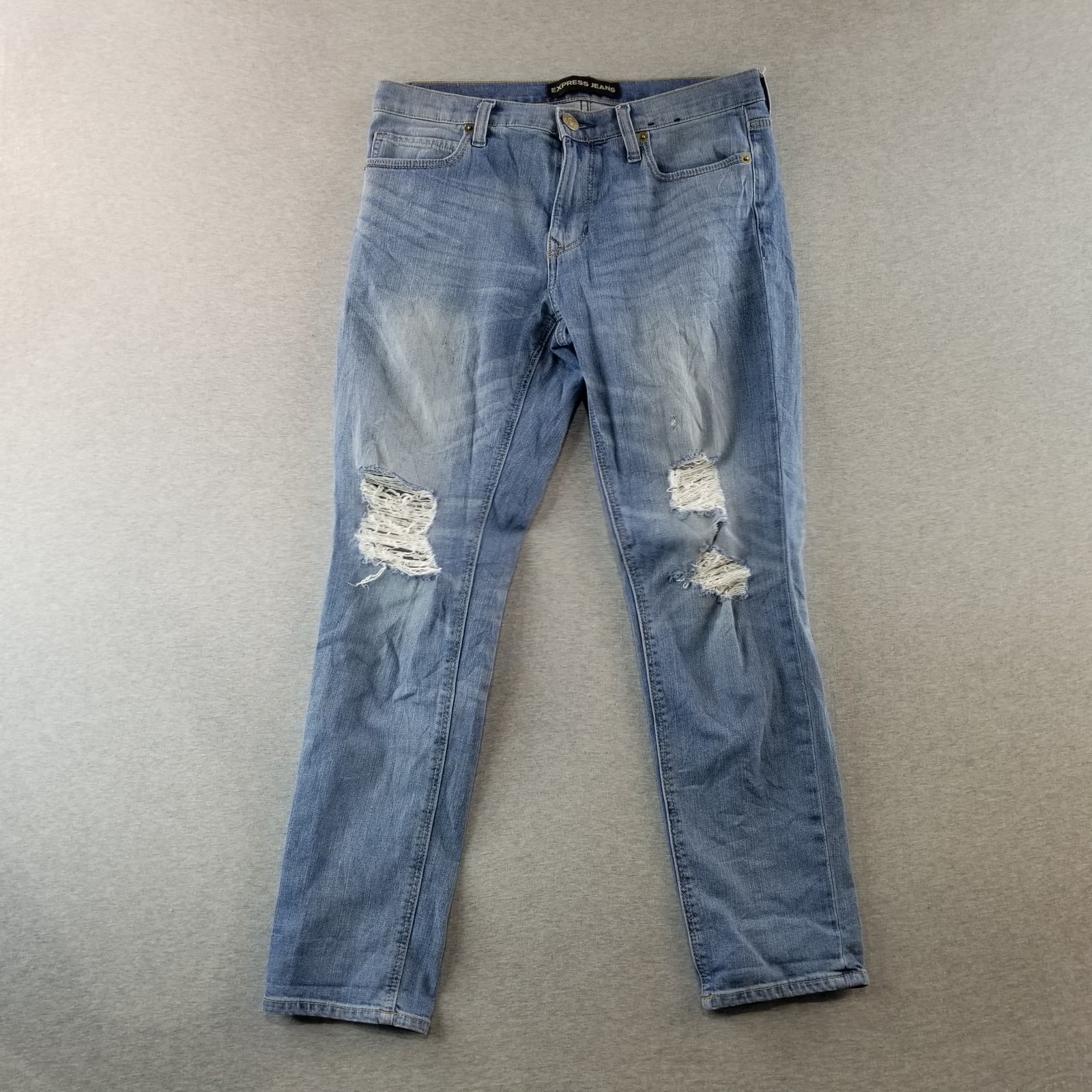 Express Jeans Women's Sz 4 Blue Wash Girlfriend Stretch Comfort Indie Distressed
