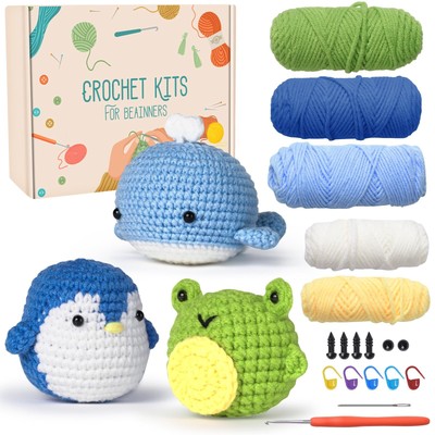 Crochet Kit for Beginners 3Pcs Animal Crochet DIY Kit for Adults and Kids Cro...