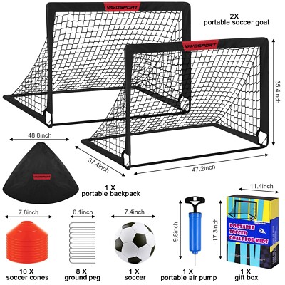 Kids Soccer Goals for Backyard Set - 2 of 4' x 3' Portable Soccer Goal Traini...