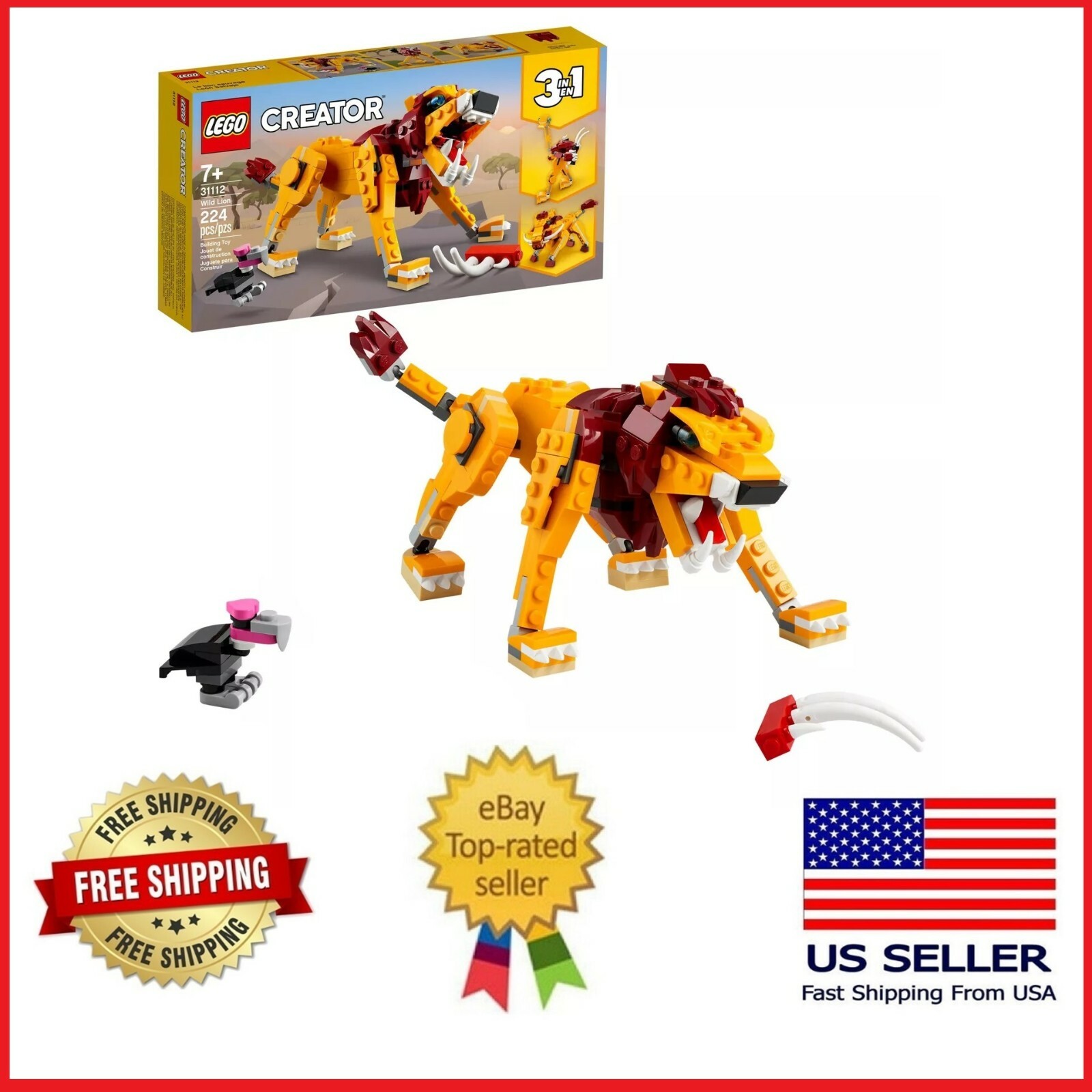 LEGO Creator 3 in1 Wild Lion 31112 Building Kit Warthog