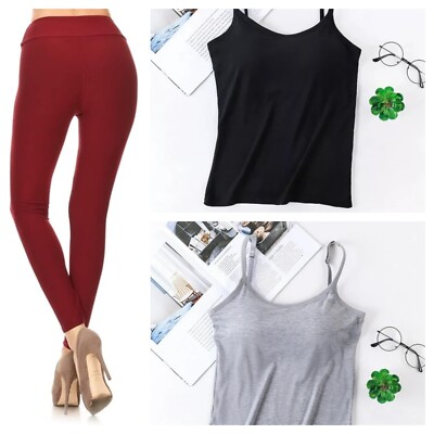 Women's Deals Set Leggings 2PC & 3PC Camisole Set Ultrasoft Comfortable Gym Yoga