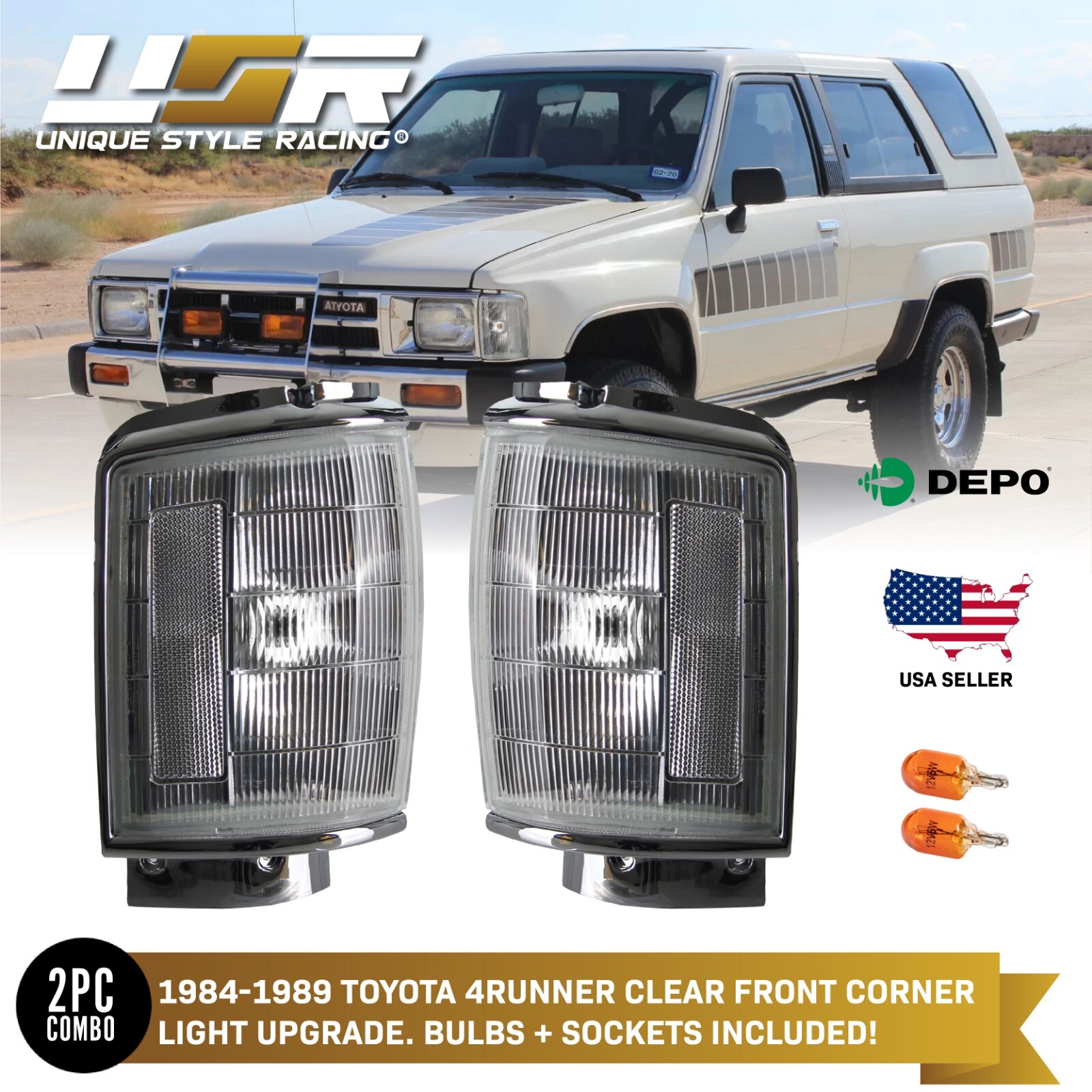 DEPO Pair of Clear Front Corner Lights For 1984-1989 Toyota