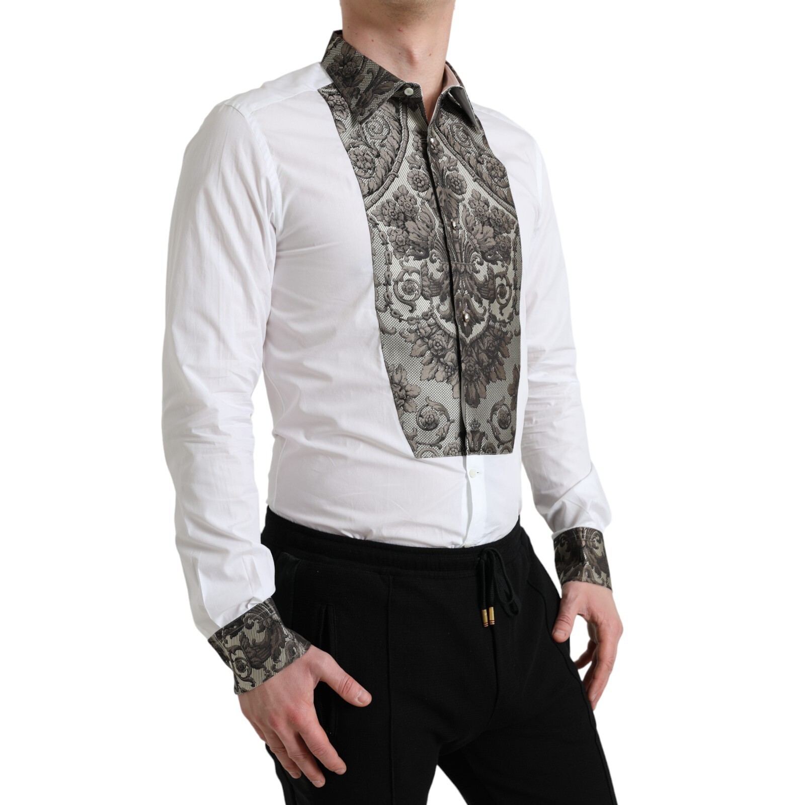Pre-owned Dolce & Gabbana Shirt Dress Gold White Floral Brocade 40 / Us15.75 / M 1200usd