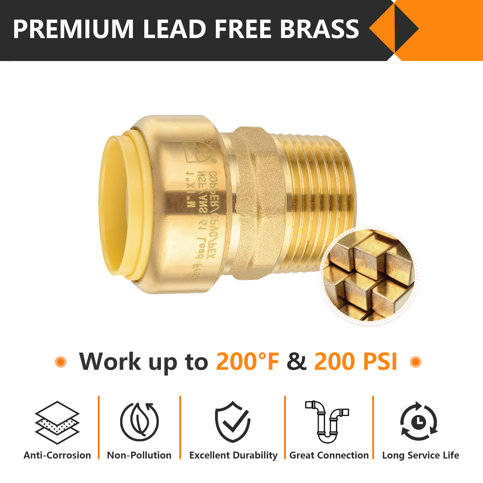 EFIELD (2 to100 Pack) 1" Push Fit × 1" Male Adapter Brass Fittings No Lead