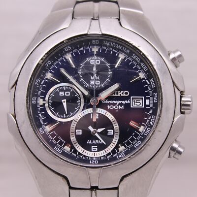 めぞん一刻 7 Rare Seiko Chronograph 100m Alarm SS Men's Watch 7T62-OEHO