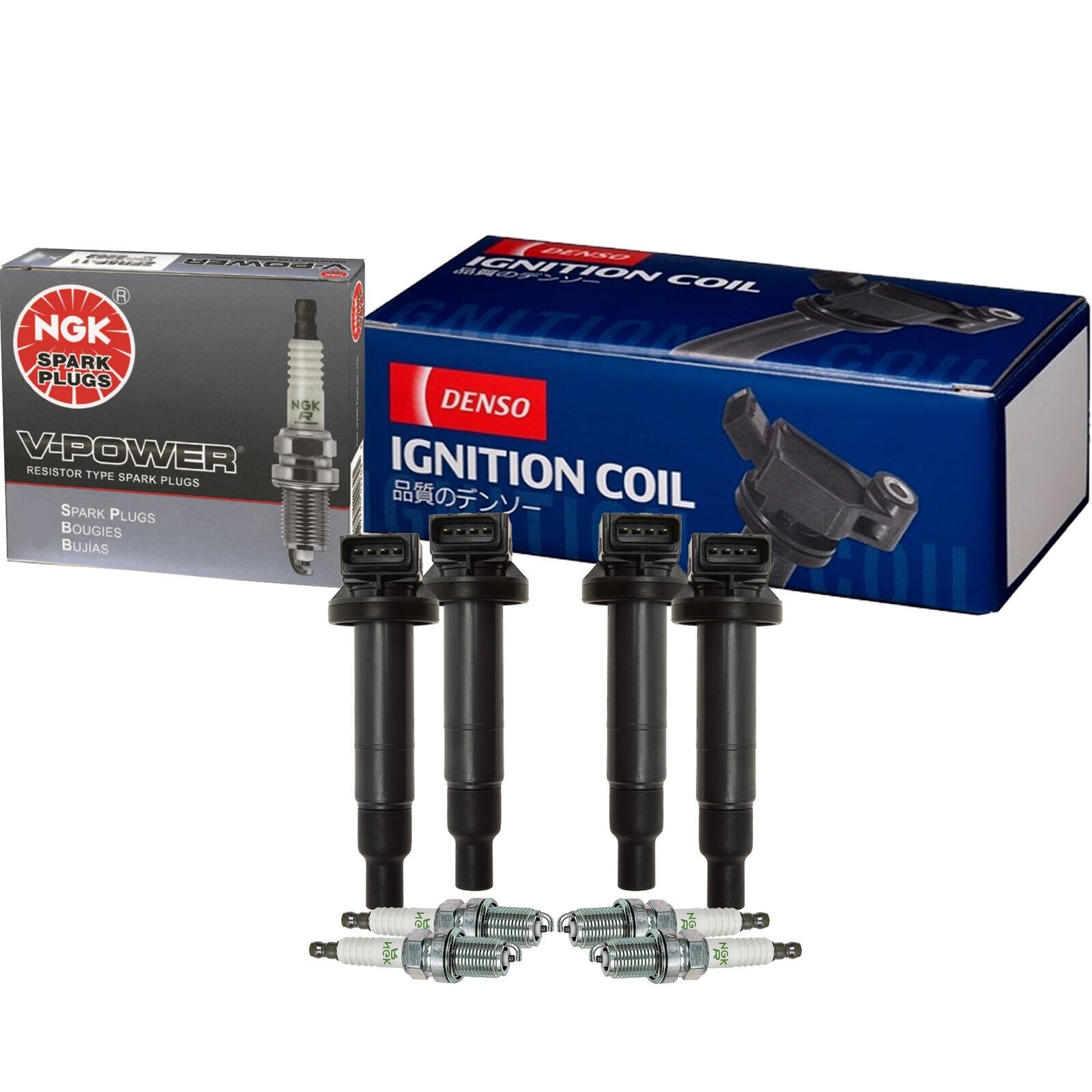 Toyota 1NZ-FE 1NZ-FXE Denso 4 Ignition Coils & NGK 4 V-Power