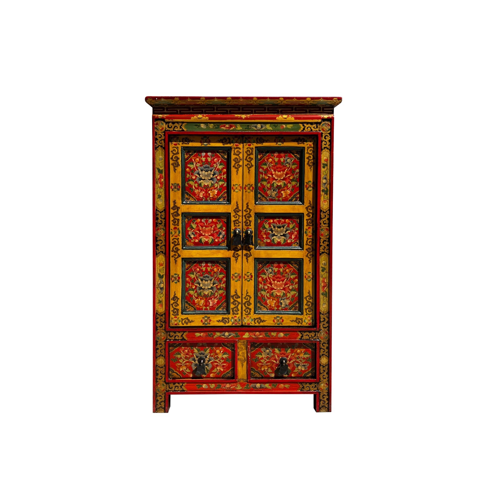 Tibetan Orange Yellow Jewel Floral Tall End Table Nightstand Cabinet cs7625S Tibetan Orange Yellow Jewel Floral Tall End Table Nightstand Cabinet cs7625S