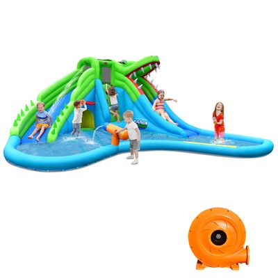 Topbuy Inflatable Splash Crocodile Water Slide Park Climbing Wall & Pool W/780W