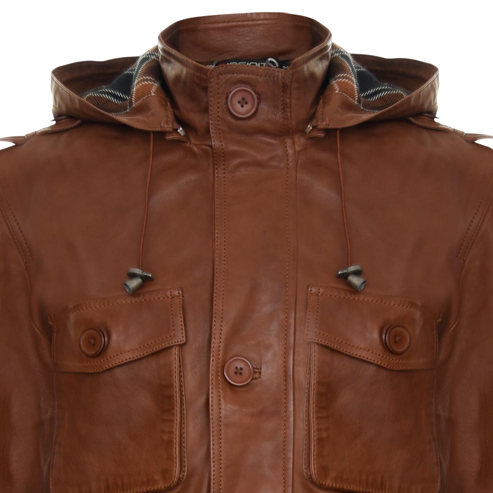 INFINITY HERREN HELLBRAUN LEDERJACKE KLASSISCH MIT KAPUZE GRABEN MITTELLANG MULTI-TASCHEN