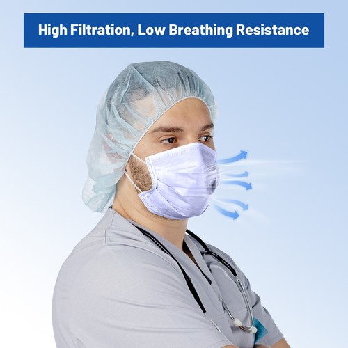 JMU Disposable Face Masks Medical Surgical Dental 3-Ply Earloop ASTM Level 1