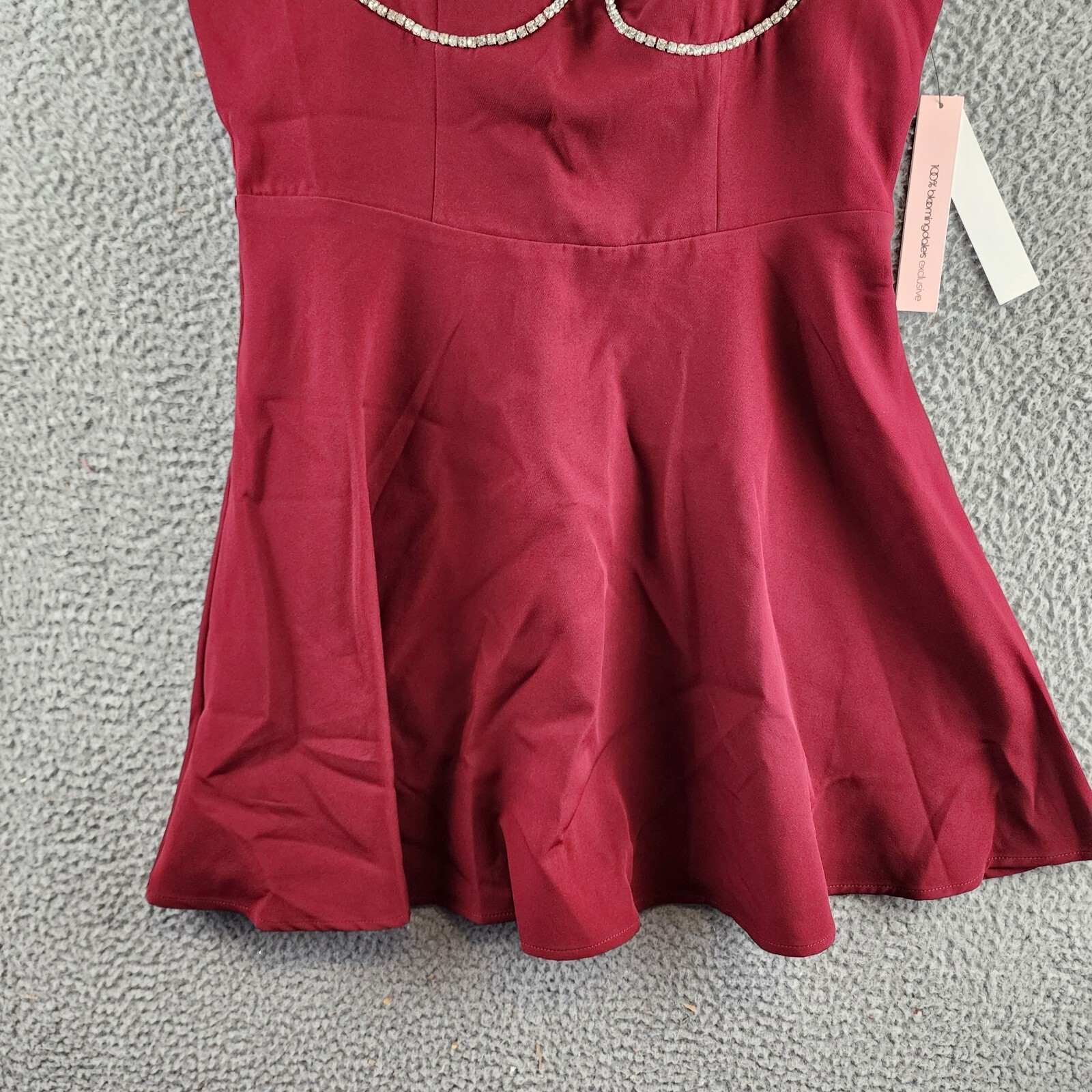 Aqua Crystal Trim Mini Dress Women's Large Wine Sweetheart Neck - Picture 5 of 14