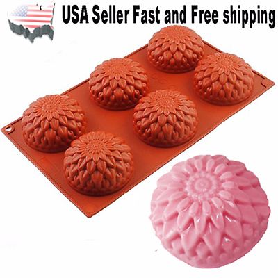 6 Cavity Flower Silicone DIY Handmade Soap Mold Chrysanthemum Sunflower USA