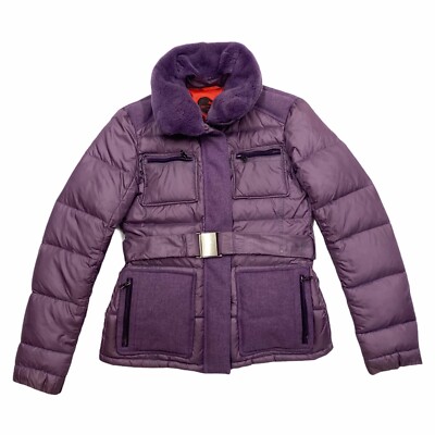 Etro Women's Fluffy Collar Puffer Coat | Vintage Designer Purple Hood Jacket VTG