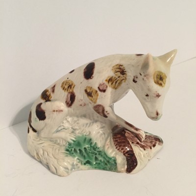 Antique Staffordshire Figure Fox with Game Bird from Wood Family Burslem  c.1790