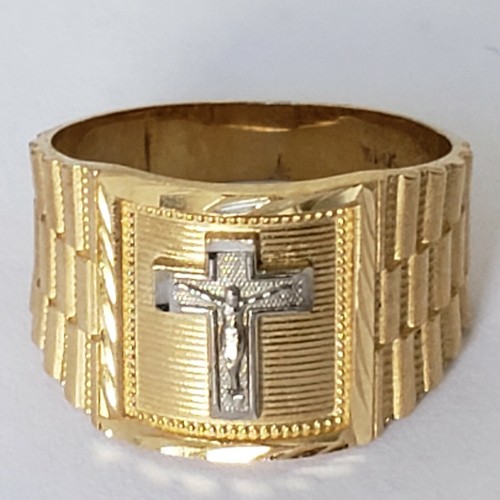 Pre-owned Handmade Mans 14k Yellow Gold Jesus Crucifix Cross Ring Size 8 9 10 11 In White