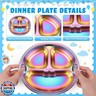 Tioncy 15 Pcs Stainless Steel Kids Dinner Set, 3 Bowls, 3 Balanced Bites Divided Plates, 3 Cups, 3 Spoons and 3 Forks, Stainless Steel Lunch Plates Dinnerware Set for Kids Toddlers(Rainbow,Cute)