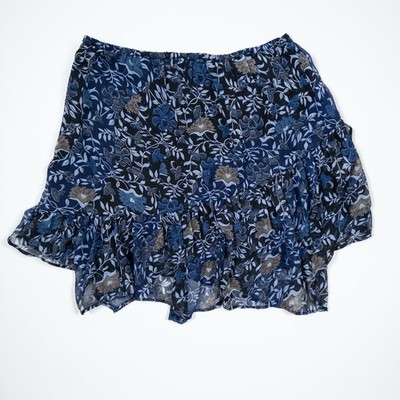 Free People Ruffle Mini Skirt Women’s Small Blue Floral Boho Layered Hem Summer — image 7