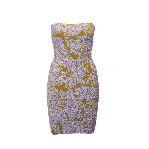 Pre-owned Gauntlett Cheng Lilac Ochre Bandage Leaf Skeleton Tube Dress Size Sm $850 In Purple