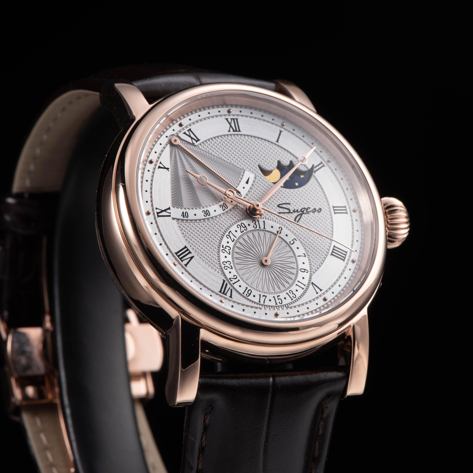 Pre-owned Sugess Moonphase Master High Beat Mechanical Mens Watch Seagull 1963 Su2153gw