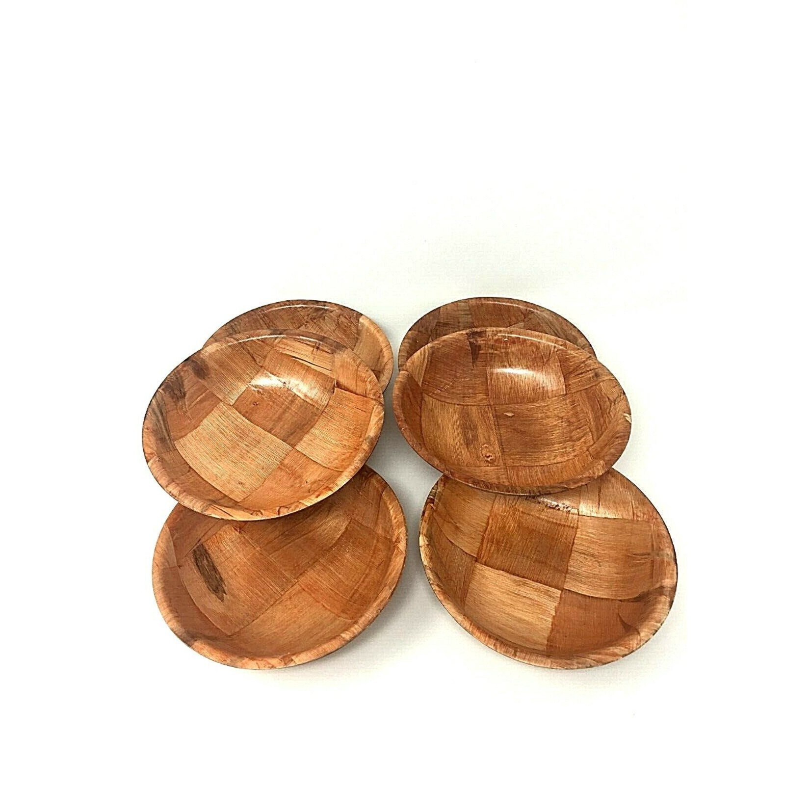 Grace Natural Wooden Woven Salad Bowls, 6 Inch Snack Bowls, Set of 6 Party Fruit
