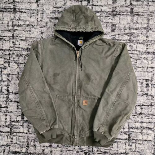 Vtg Carhartt Army Green Hooded Canvas Jacket J130 ARG LRGT Vtg Carhartt Army Green Hooded Canvas Jacket J130 ARG LRGT