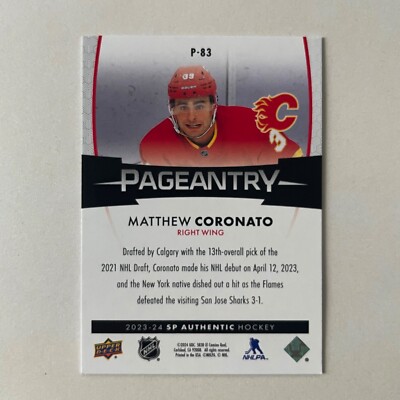 2023 Upper Deck SP Authentic #P-83 Matthew Coronato RC Pageantry