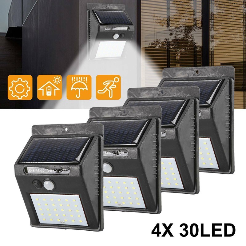 4er Solarleuchte 30 LED Solar Lampe mit Bewegungsmelder Gartenlicht Wandleuchte