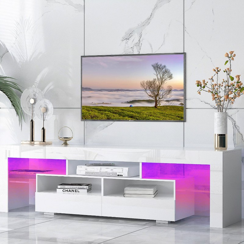 Modern Glossy Entertainment Center With Drawer For 55
