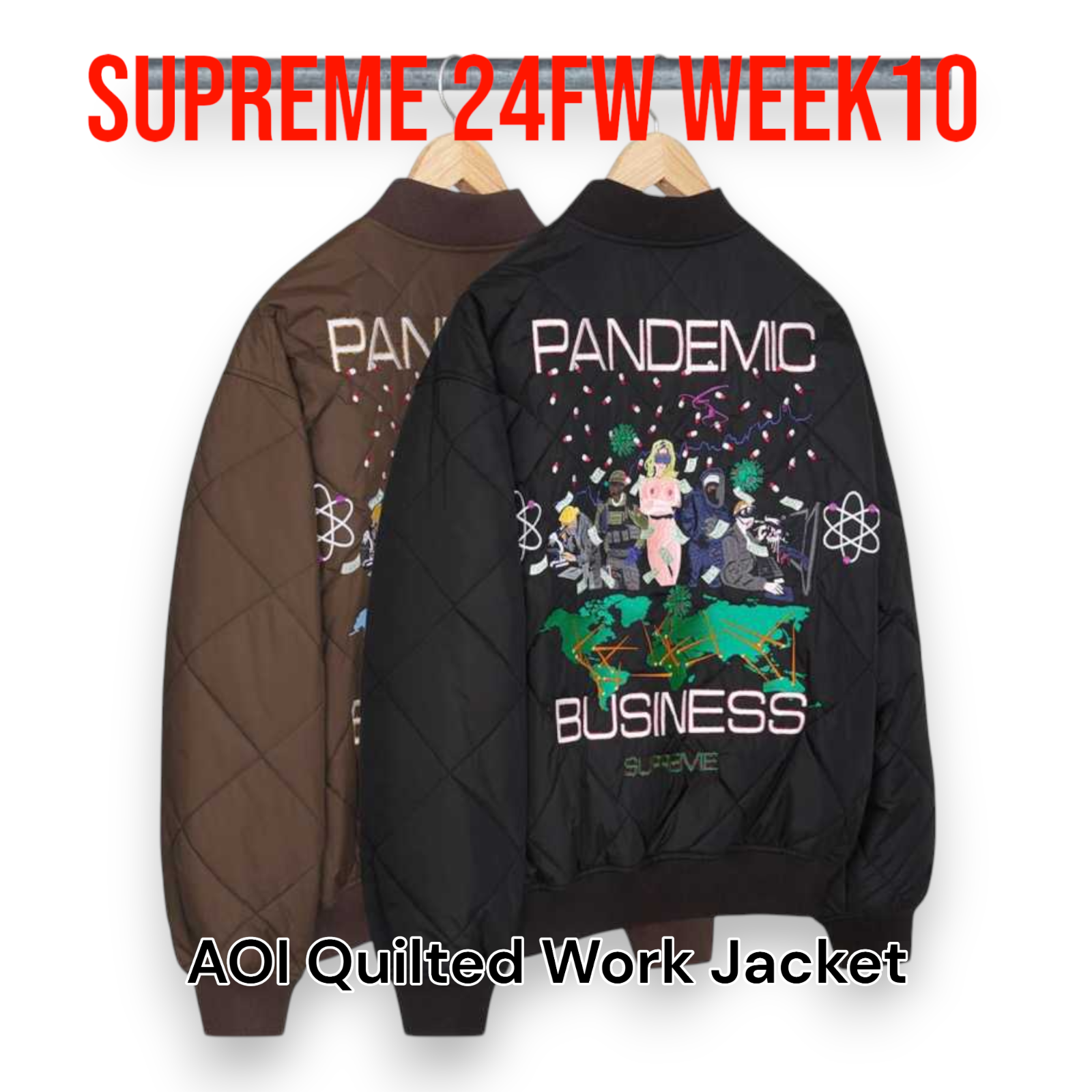 Supreme 24F W Week 10 AOI Quilted Work Jacket Black Brown Supreme 24F W Week 10 AOI Quilted Work Jacket Black Brown