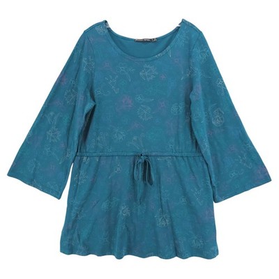 GUDRUN SJODEN Tunic Top Flared Sleeves Floral Organic Cotton Modal EUC Sz MEDIUM