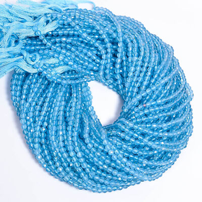 Natural Sky Blue Topaz Gemstone Round Shape Faceted Beads 4X4mm Strand 13'' AB546