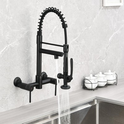 Wall Mount Kitchen Faucet with Sprayer, Double Handle High Pressure Pull Down...