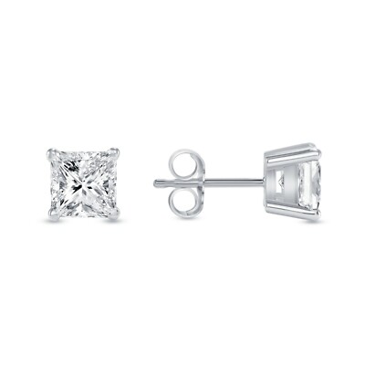 Pre-owned Shine Brite With A Diamond 2.25 Ct Princess Cut Earrings Studs Solid 14k White Gold Push Back Basket In White/colorless