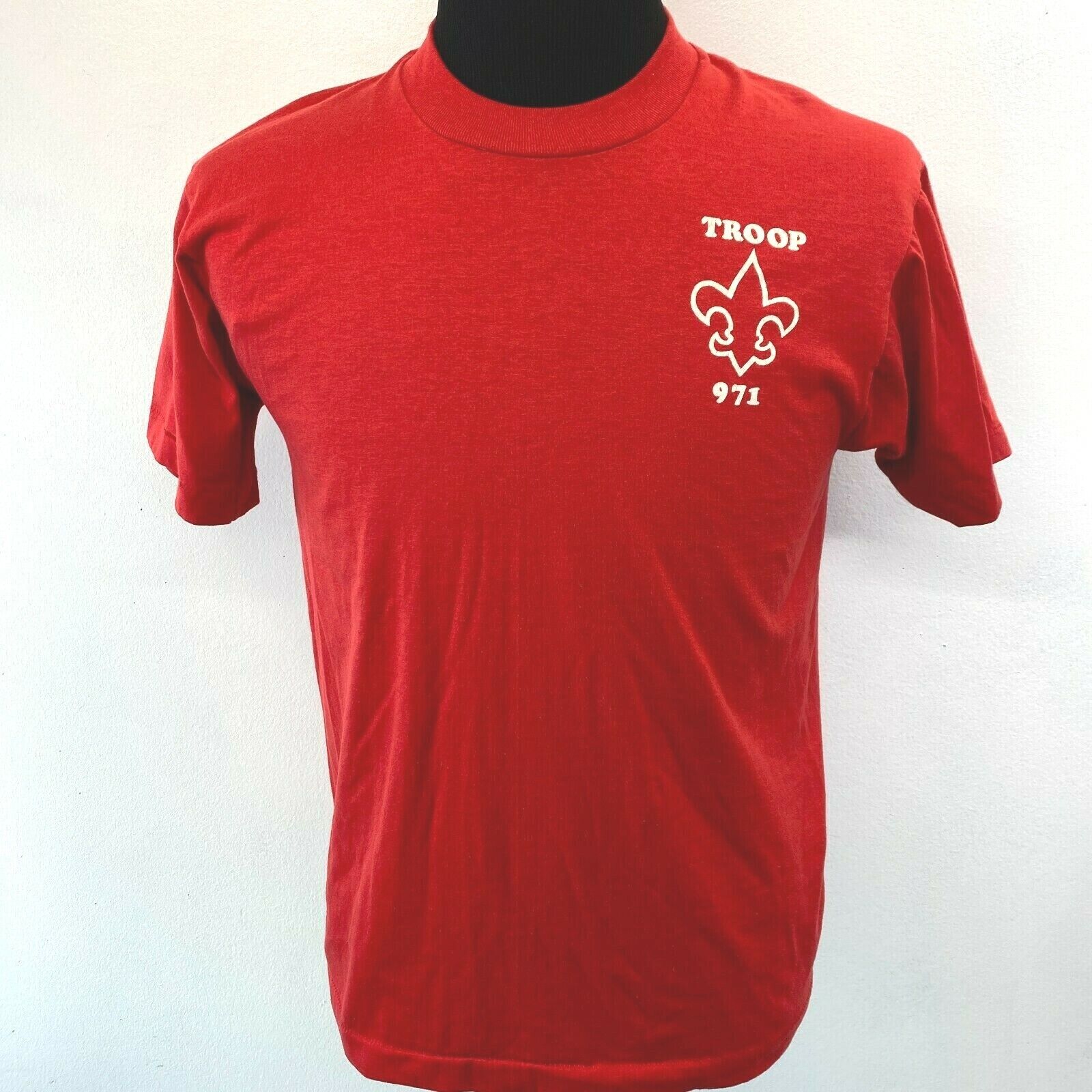 Vintage Boy Scouts T Shirt Adult size L Red Troop 971 Screen S...