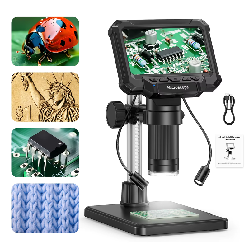 Digital Microscope with 4.3inch IPS Screen 1600X Coin Mirroscope with Lights 192