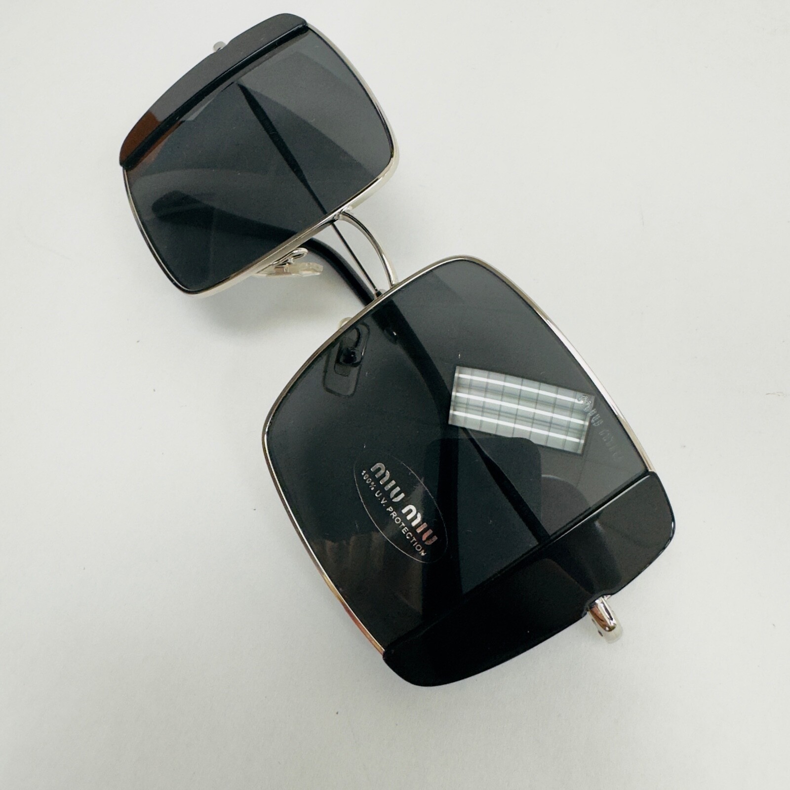 Pre-owned Miu Miu Core Mu56vs Silver Black Geometric Square Metal Fashion Sunglasses 56v