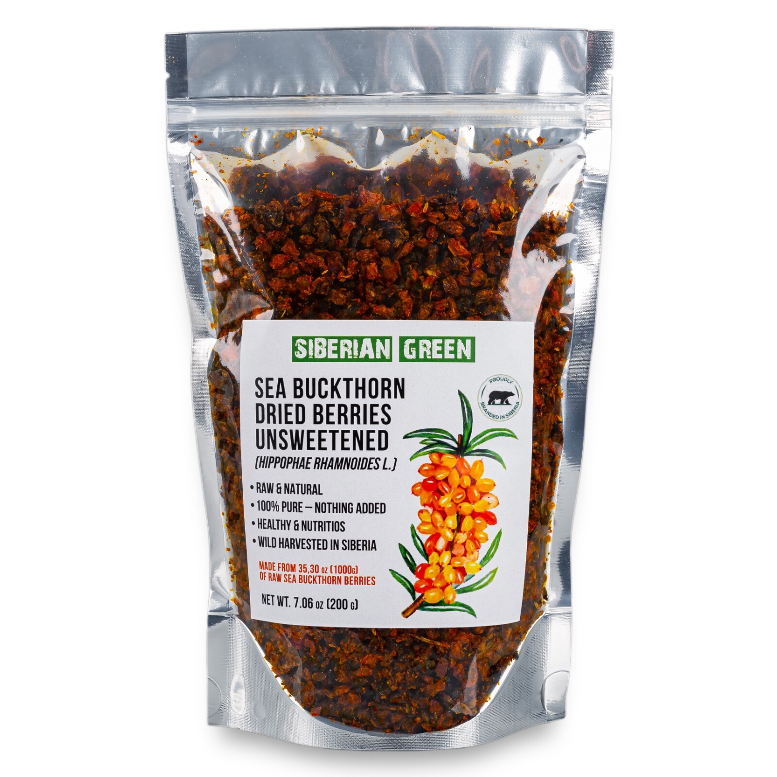 Siberian Sea Buckthorn Dried Berries 200g (7.06 oz) Raw Wild Hippophae Oblepiha