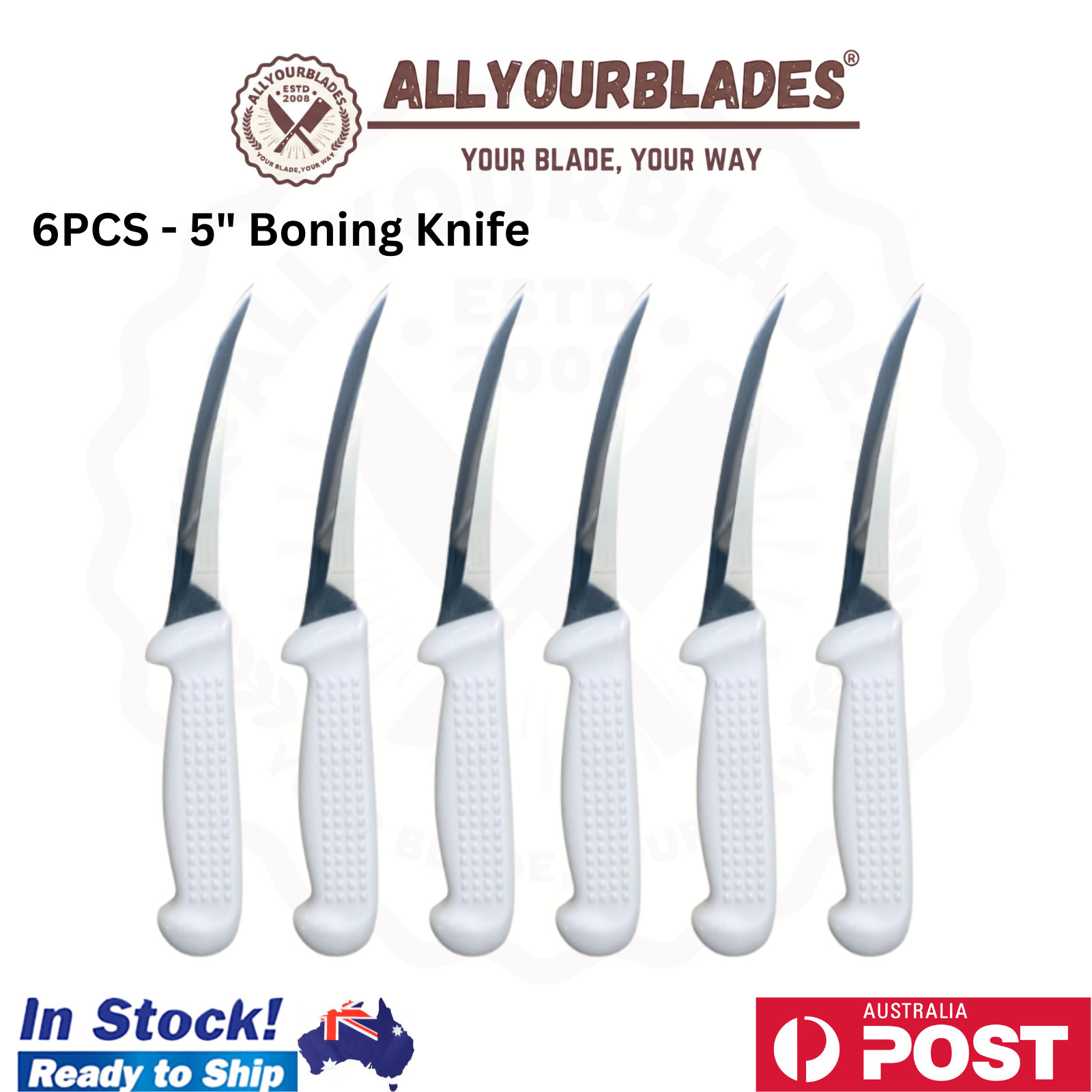 Diekensen Butchers Curved Boning Knife 5'' Narrow Blade Ridged Grip Set of 6