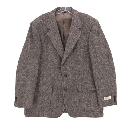 HARRIS TWEED Gray Herringbone Wool Sport Coat Colorful Stripe EUC Size 48L