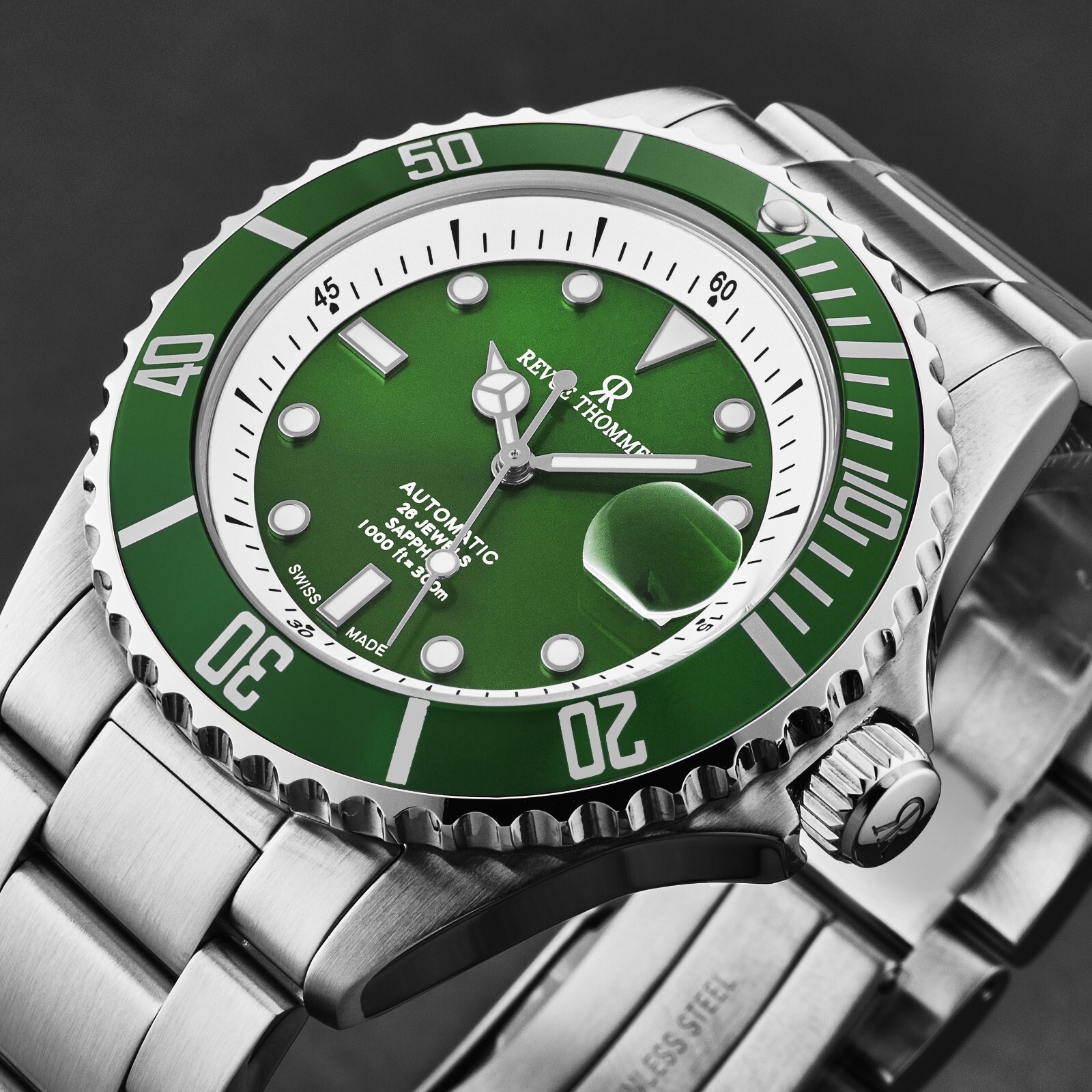 Pre-owned Revue Thommen Men's Diver Greendial Stainless Steel Automatic Watch 17571.2429