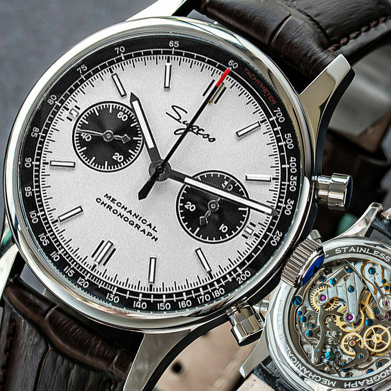 SUGESS SUGESS CHRONO HERITAGE SWANNECK PANDA DIAL CHRONO WATCH SEAGULL 1963 SUPANK011SN