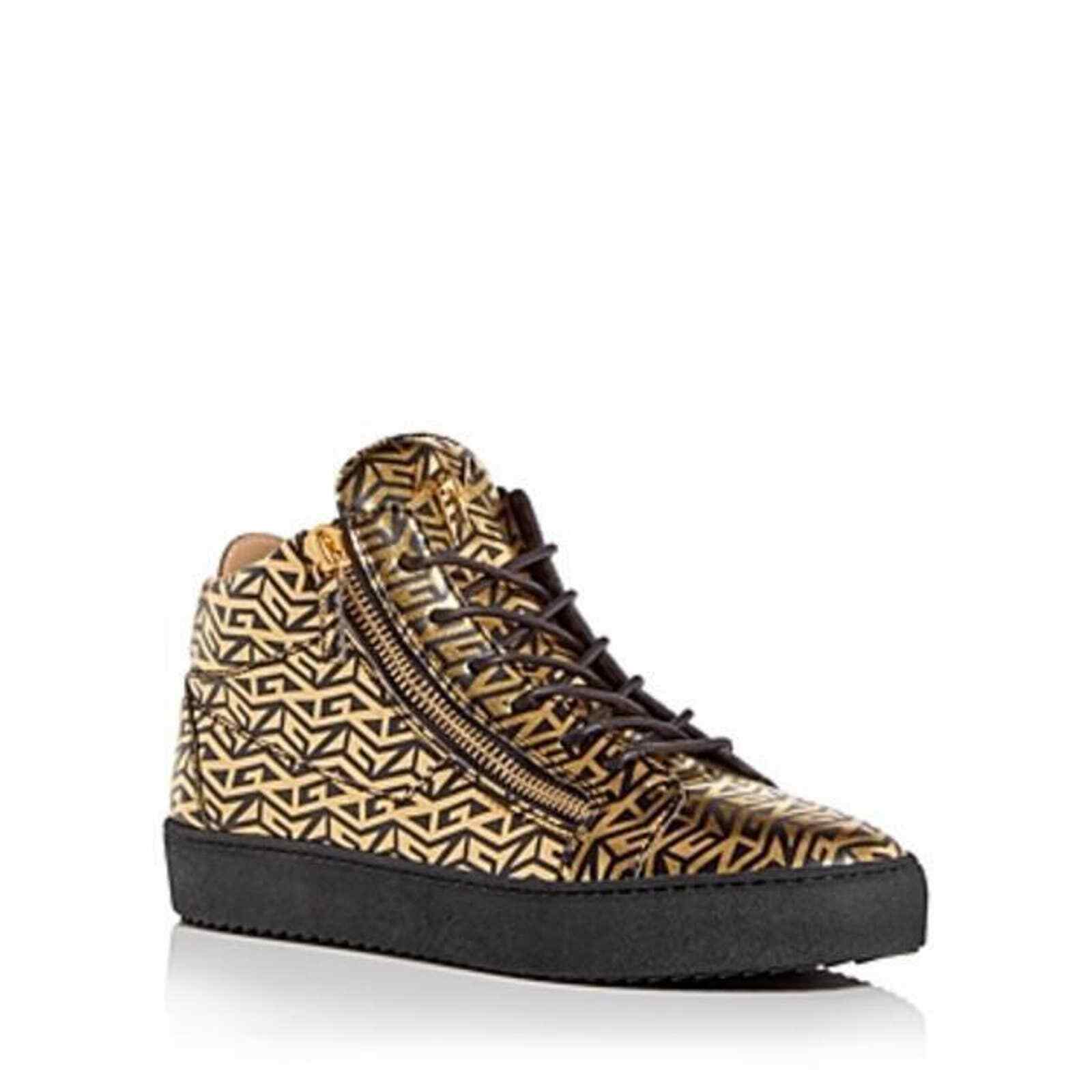 

Мужские высокие кроссовки Giuseppe Zanotti с логотипом, черное золото, 42 евро, США 9, Золотой