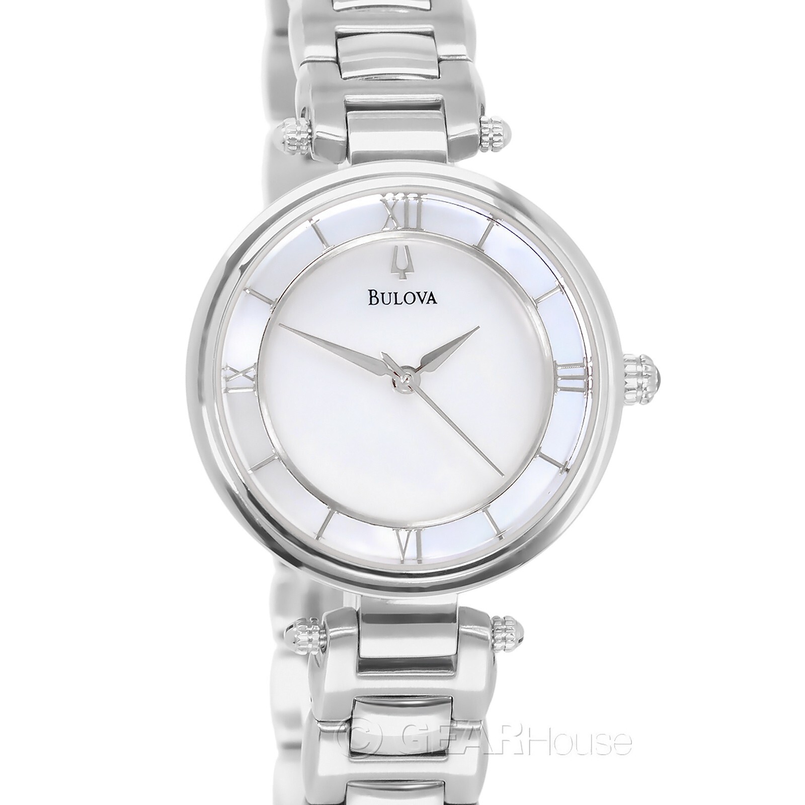 Женские часы для платья BULOVA с тонким профилем, белый циферблат MOP, серебристая нержавеющая сталь