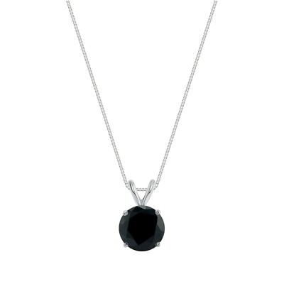 Pre-owned Shine Brite With A Diamond 2 Ct Round Cut Black Solid Real 14k White Gold Solitaire Pendant 18" Necklace