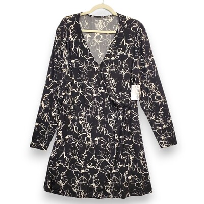 Nine West Wrap Dress Soho Black Floral Flounce Boho Casual Career XXL 2XL New